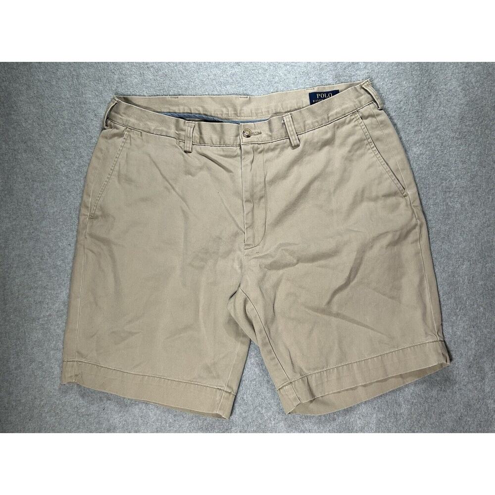 Polo Ralph Lauren Shorts Mens W36 Chino Khaki Beige Flat Front Slash Pocket Golf